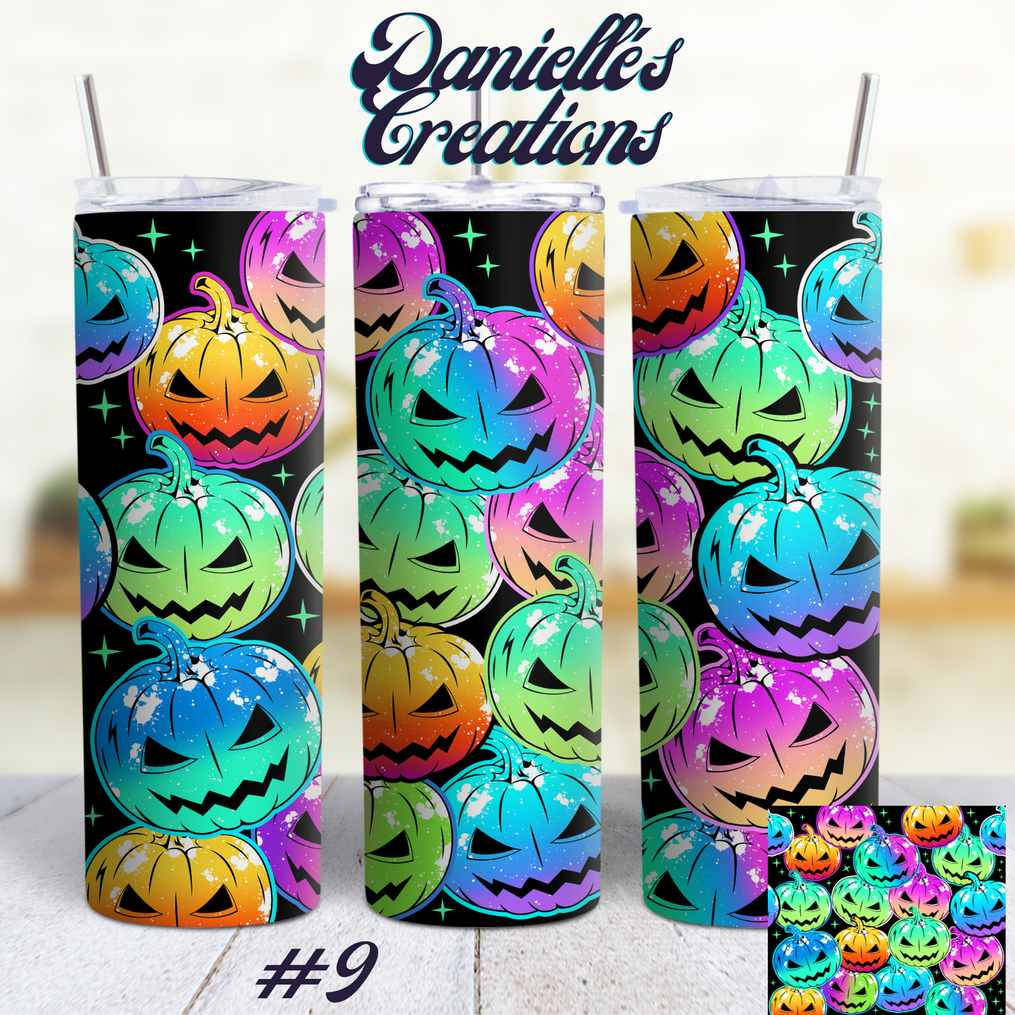 Halloween 20 oz Skinny Sublimation tumblers Rainbow Pumpkin #9