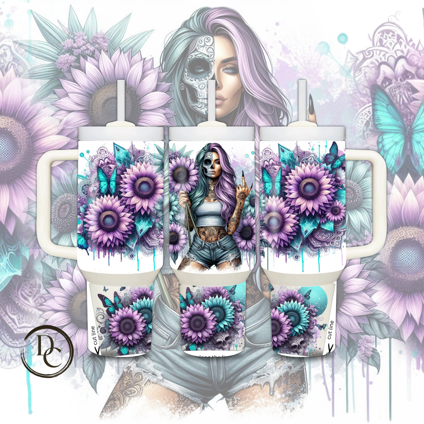 Bad Bitch Skull Flower Butterfly 30 oz & 40 oz Custom Sublimation Tumbler Stainless Steel