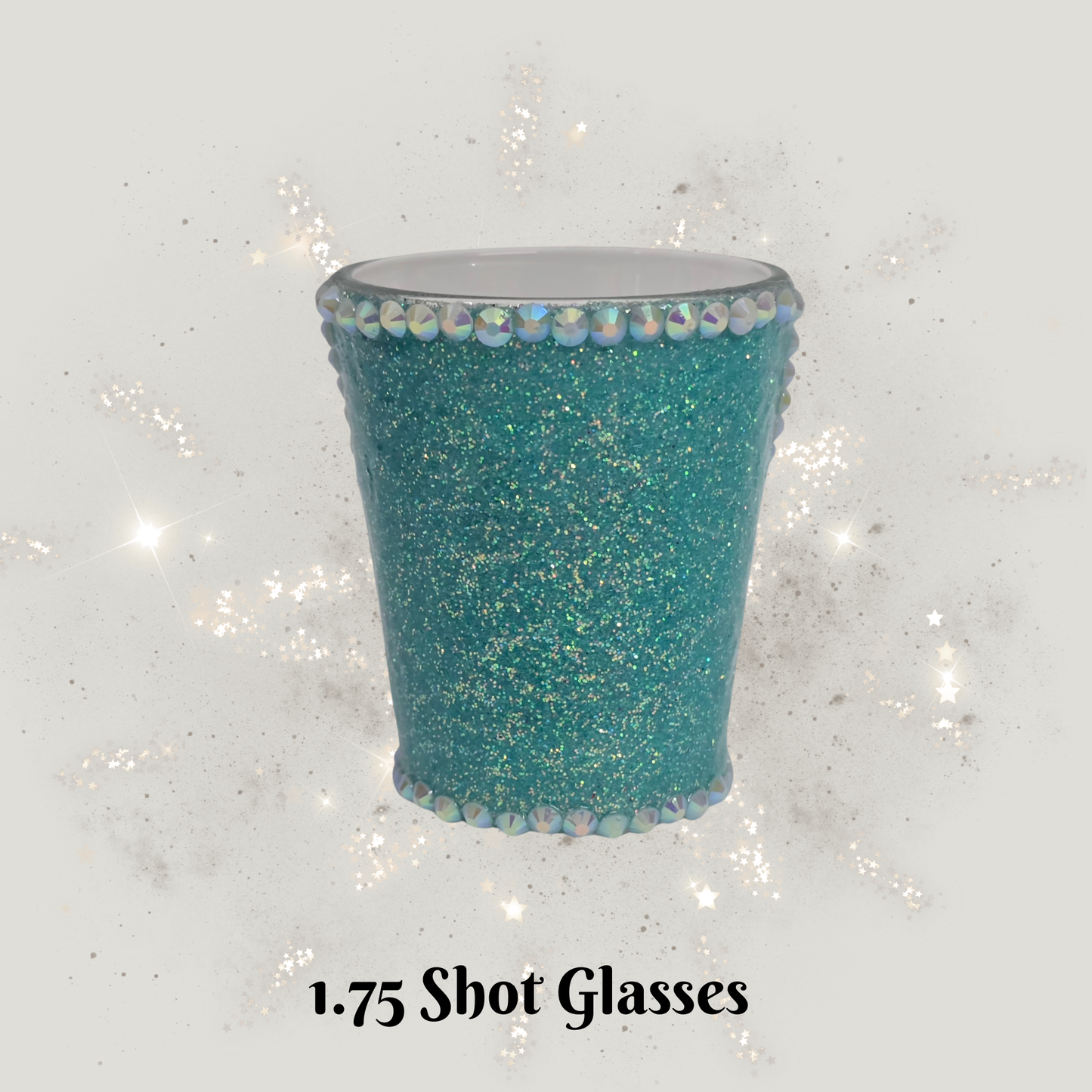 Welcome to the Shitshow Teal Peek‑A‑Boo Glitter Shot Glass with Black Rhinestones