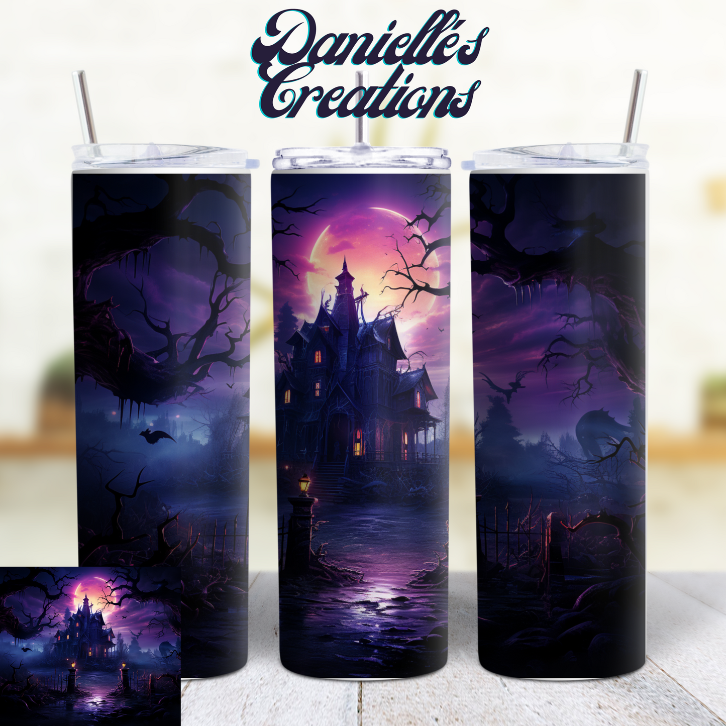 Halloween 20 oz skinny tumbler haunted house<3 #15