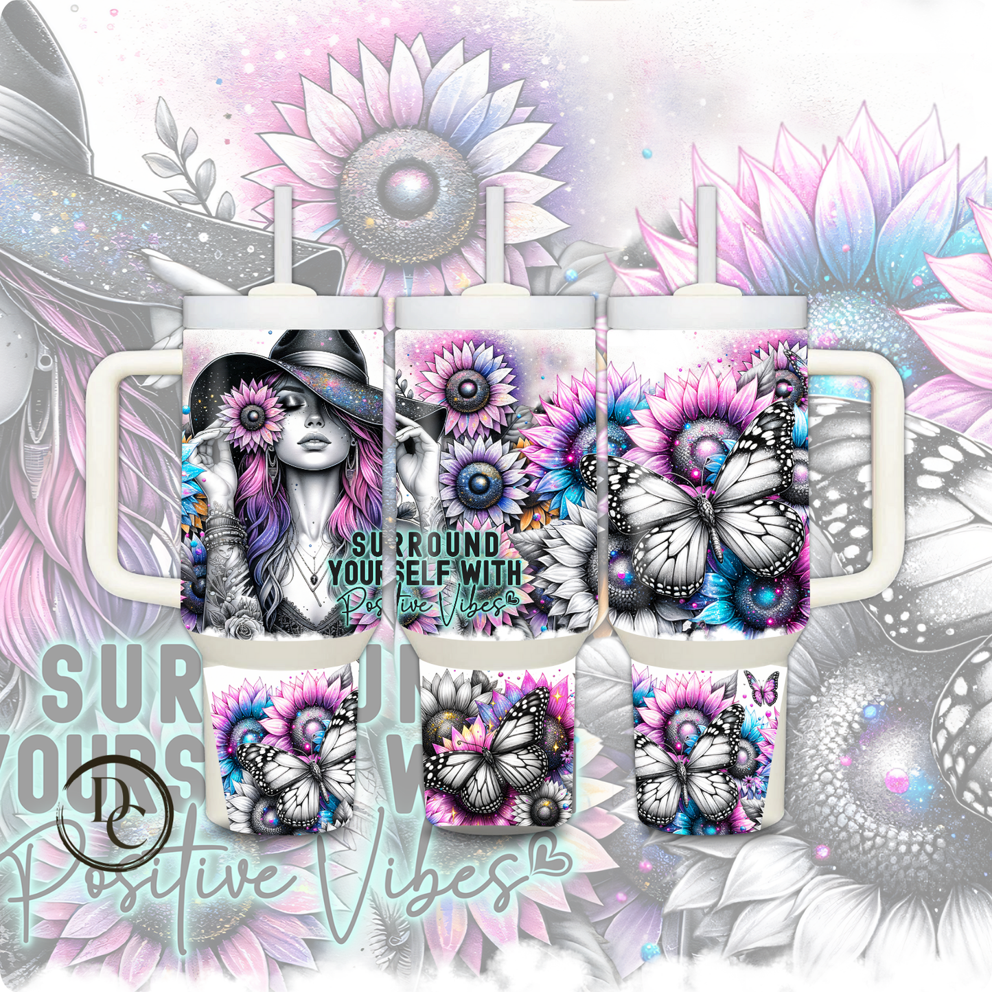 Surround Yourself With Positive Vibes 30 oz & 40oz Custom Sublimation Tumbler Stainless Steel Insulated