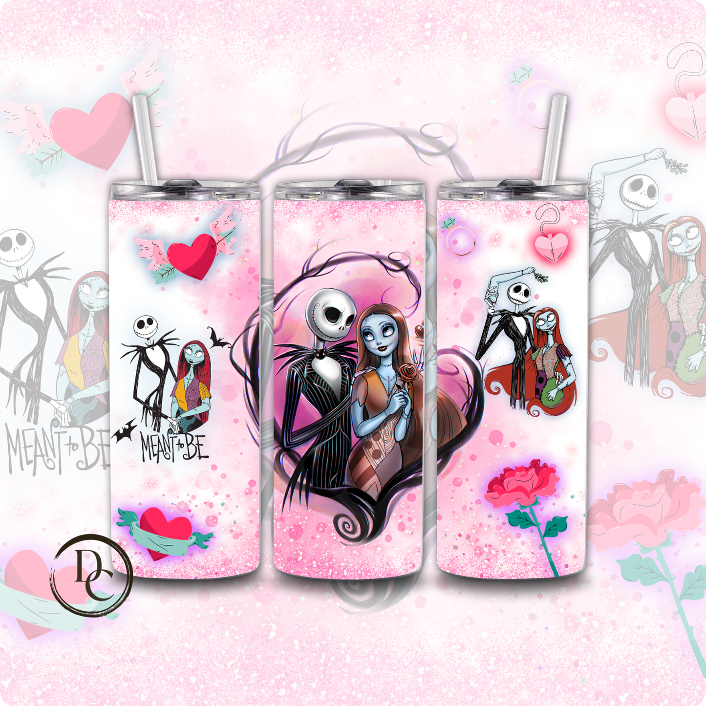 Jack and Sally Meant to Be Valentine 20 oz Custom Sublimation Tumbler
