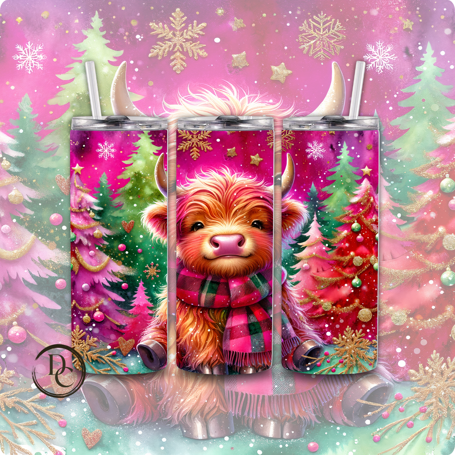 Christmas Highland Cow 20 oz Custom Sublimation Tumbler Stainless Steel 12