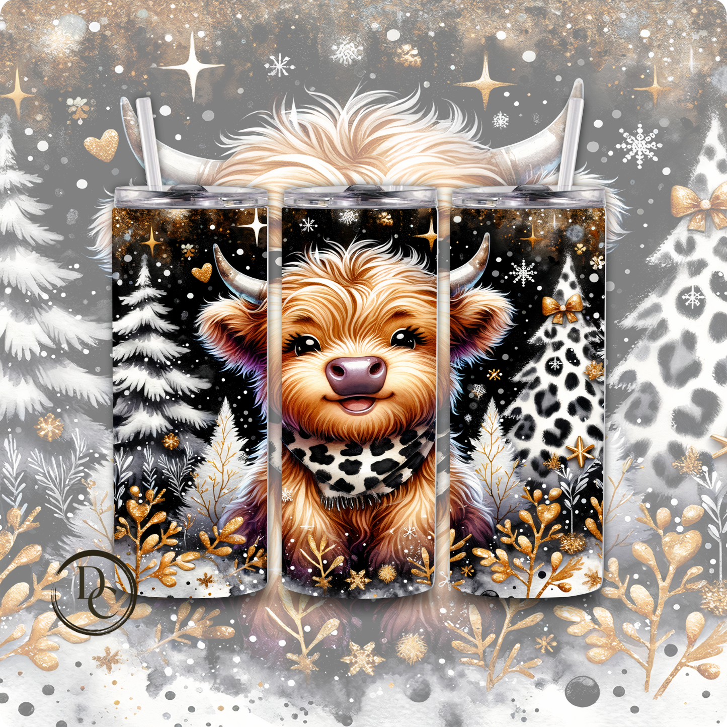 Christmas Highland Cow 20 oz Custom Sublimation Tumbler Stainless Steel 13
