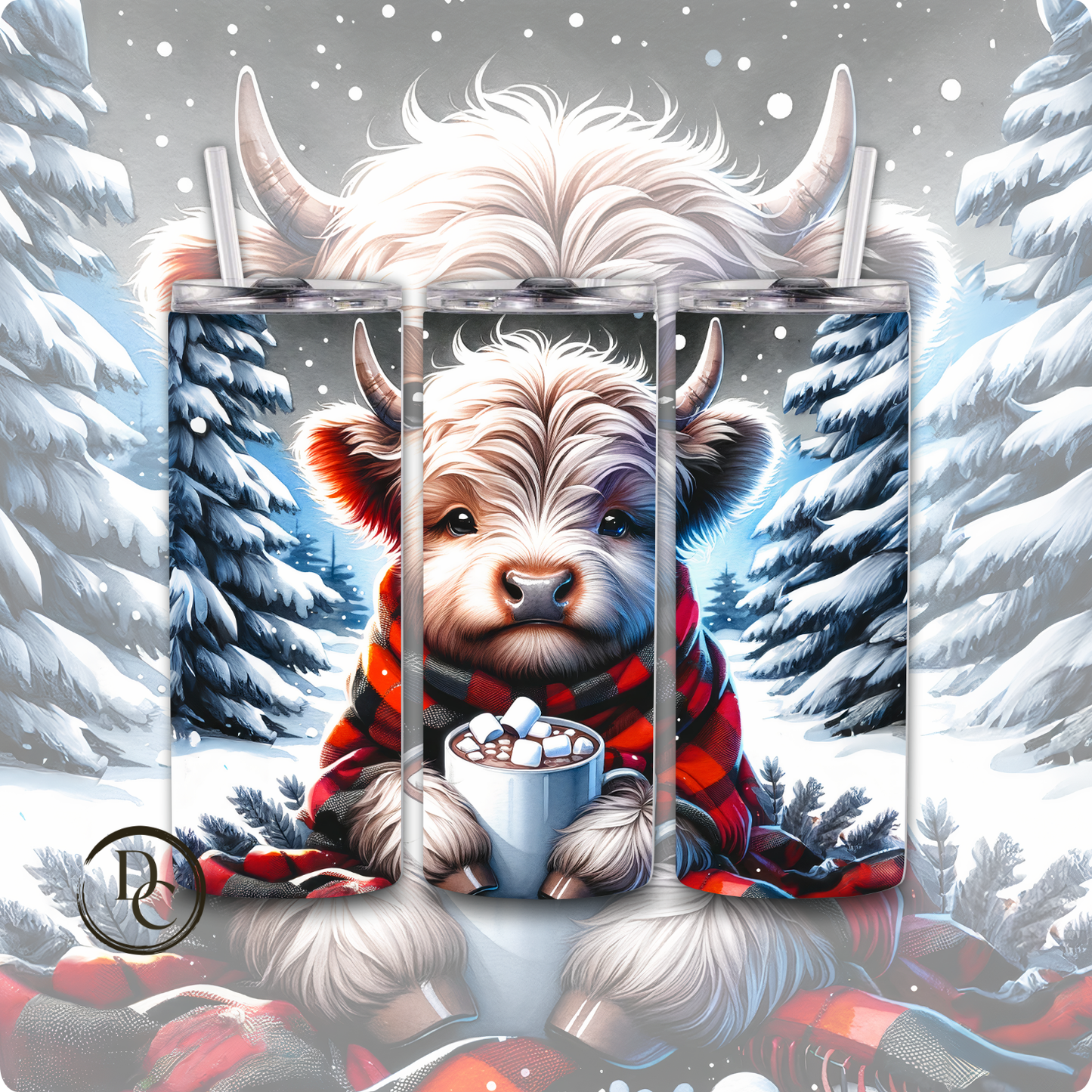 Christmas Highland Cow 20 oz Custom Sublimation Tumbler Stainless Steel 14