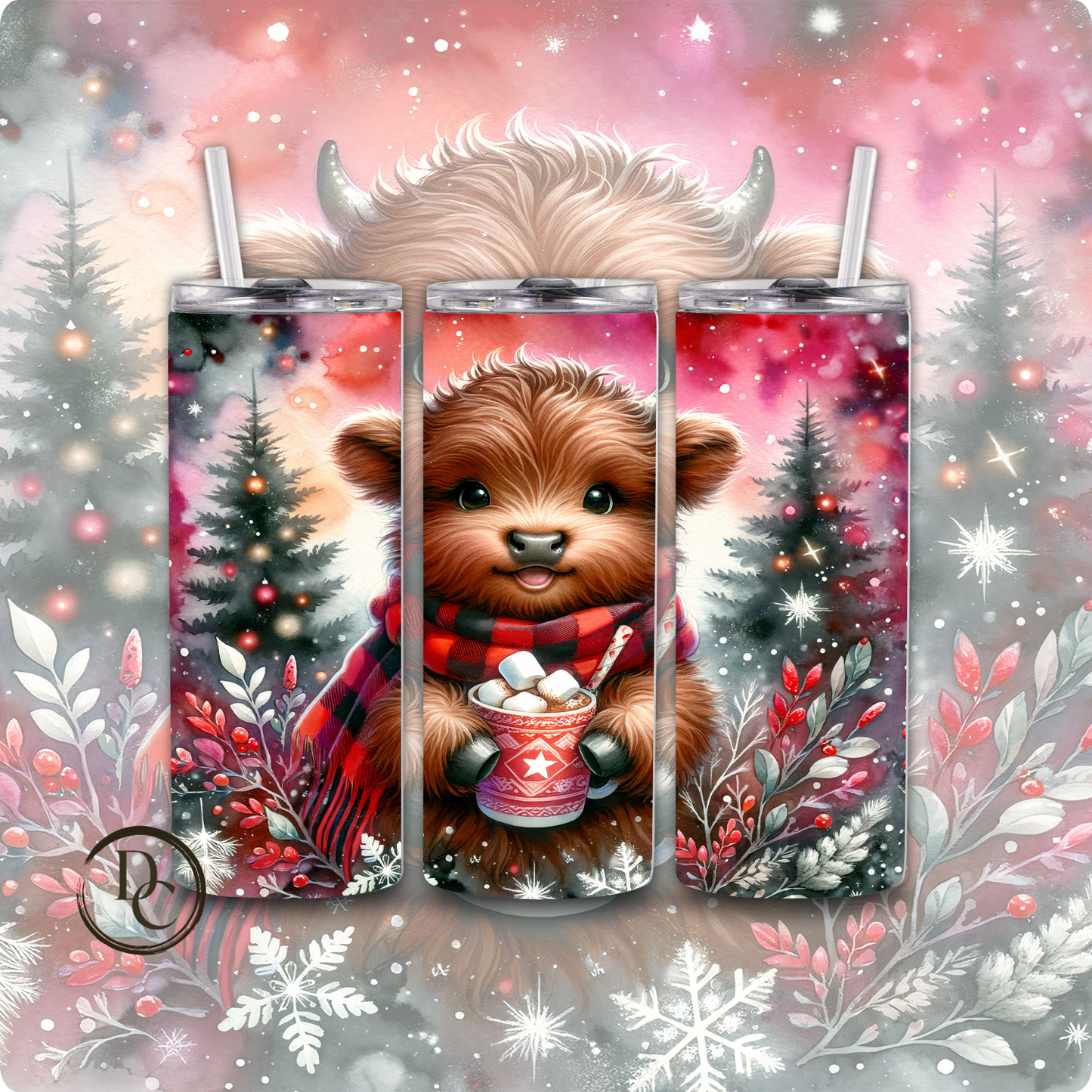 Christmas Highland Cow 20 oz Custom Sublimation Tumbler Stainless Steel 16