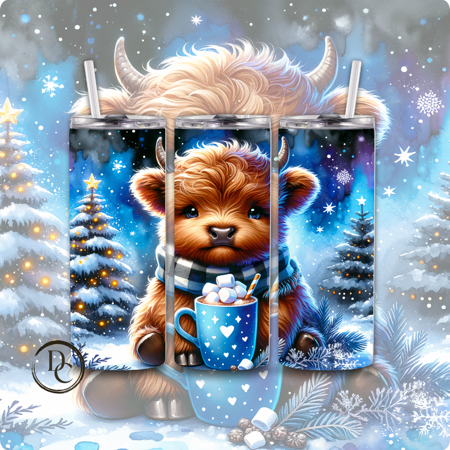Christmas Highland Cow 20 oz Custom Sublimation Tumbler Stainless Steel 17