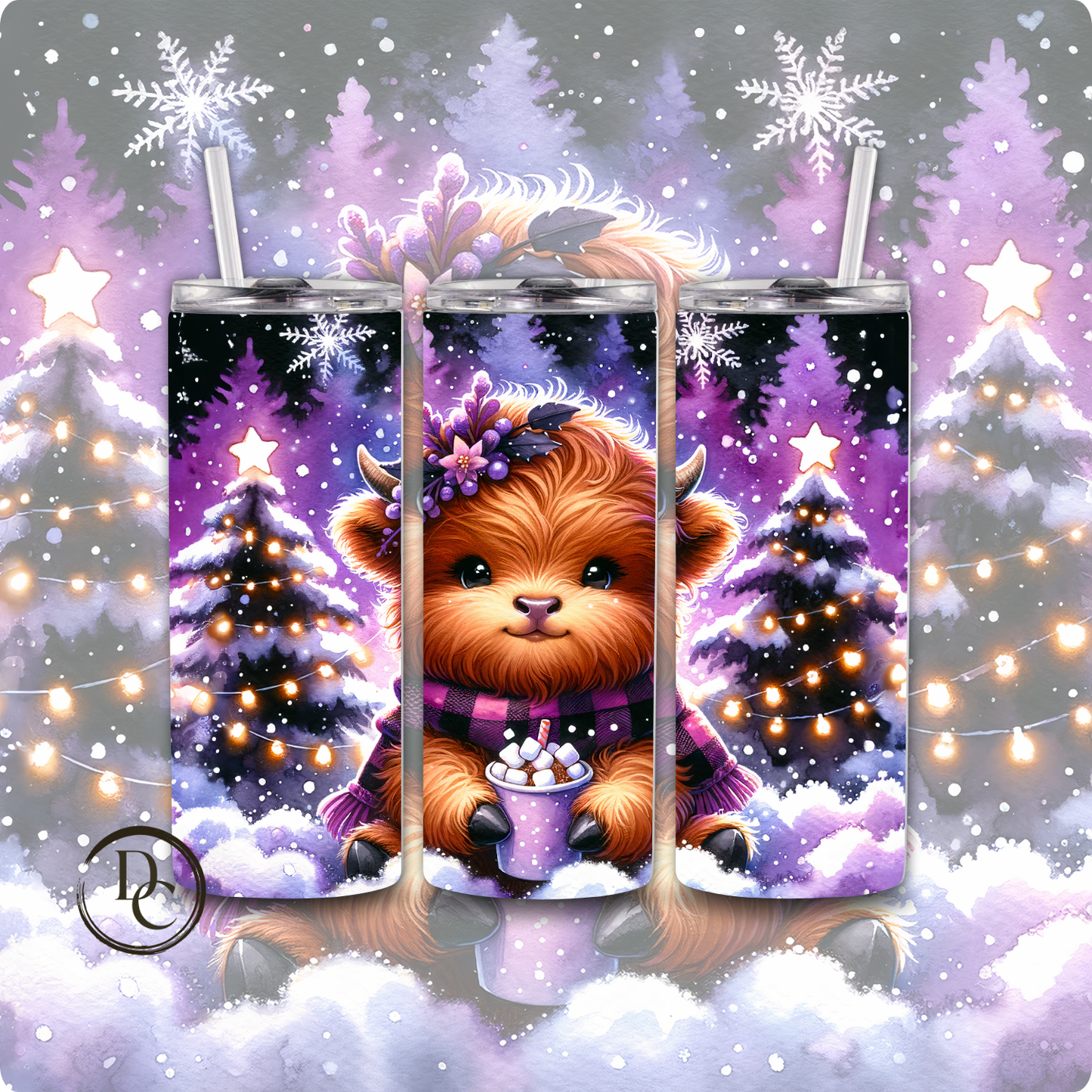 Christmas Highland Cow 20 oz Custom Sublimation Tumbler Stainless Steel # 19