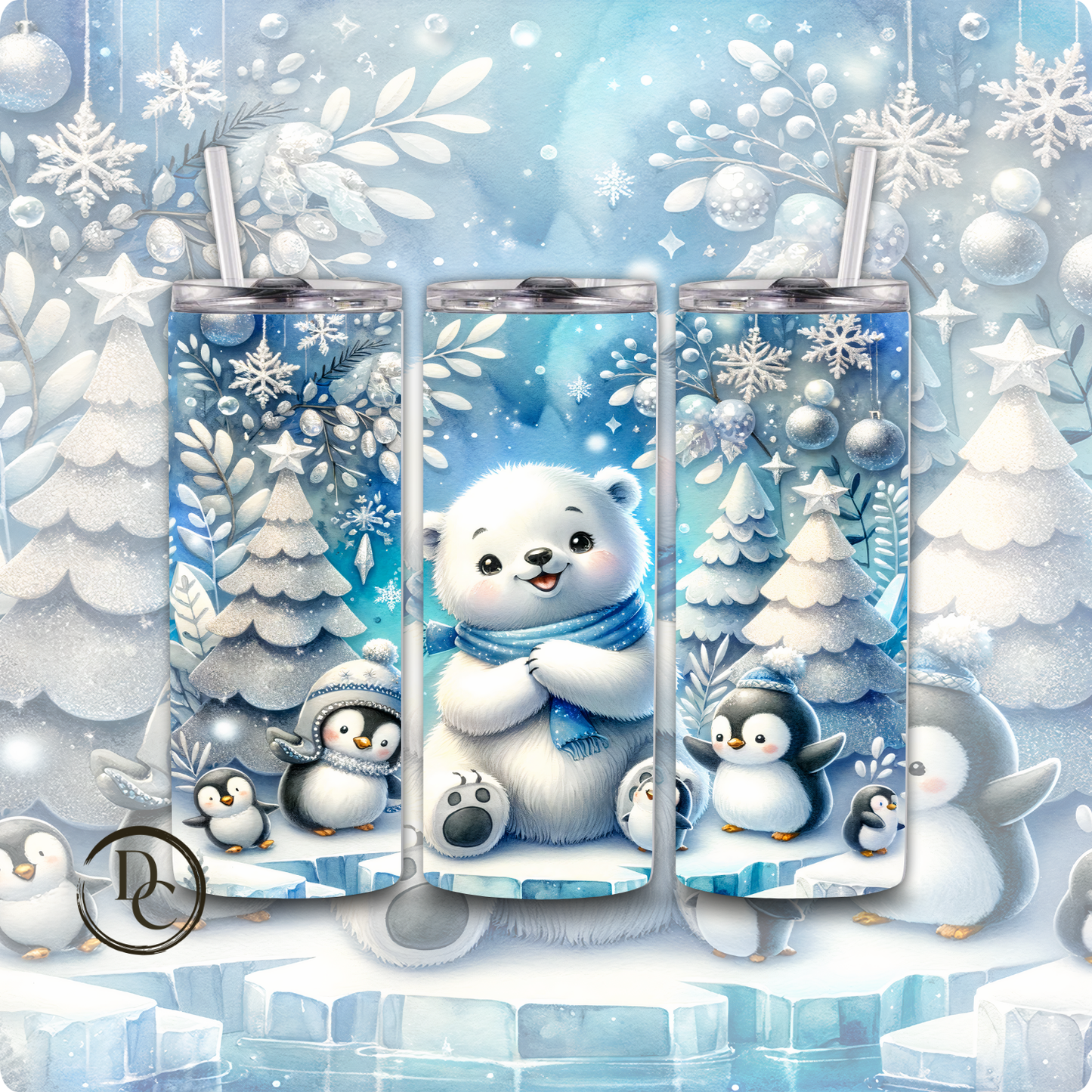 Polar Bear Christmas 20 Oz Custom Sublimation Tumbler Stainless Steel # 29