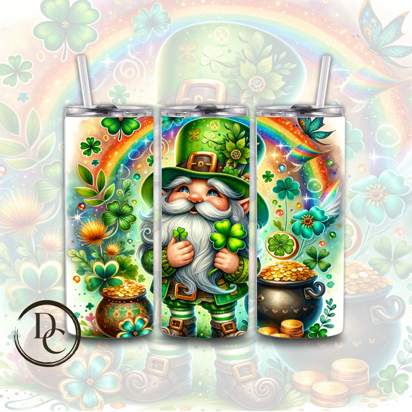 Gnome ST Patrick Day Rainbow 20 oz Custom Sublimation Tumbler Stainless Steel Insulated #15