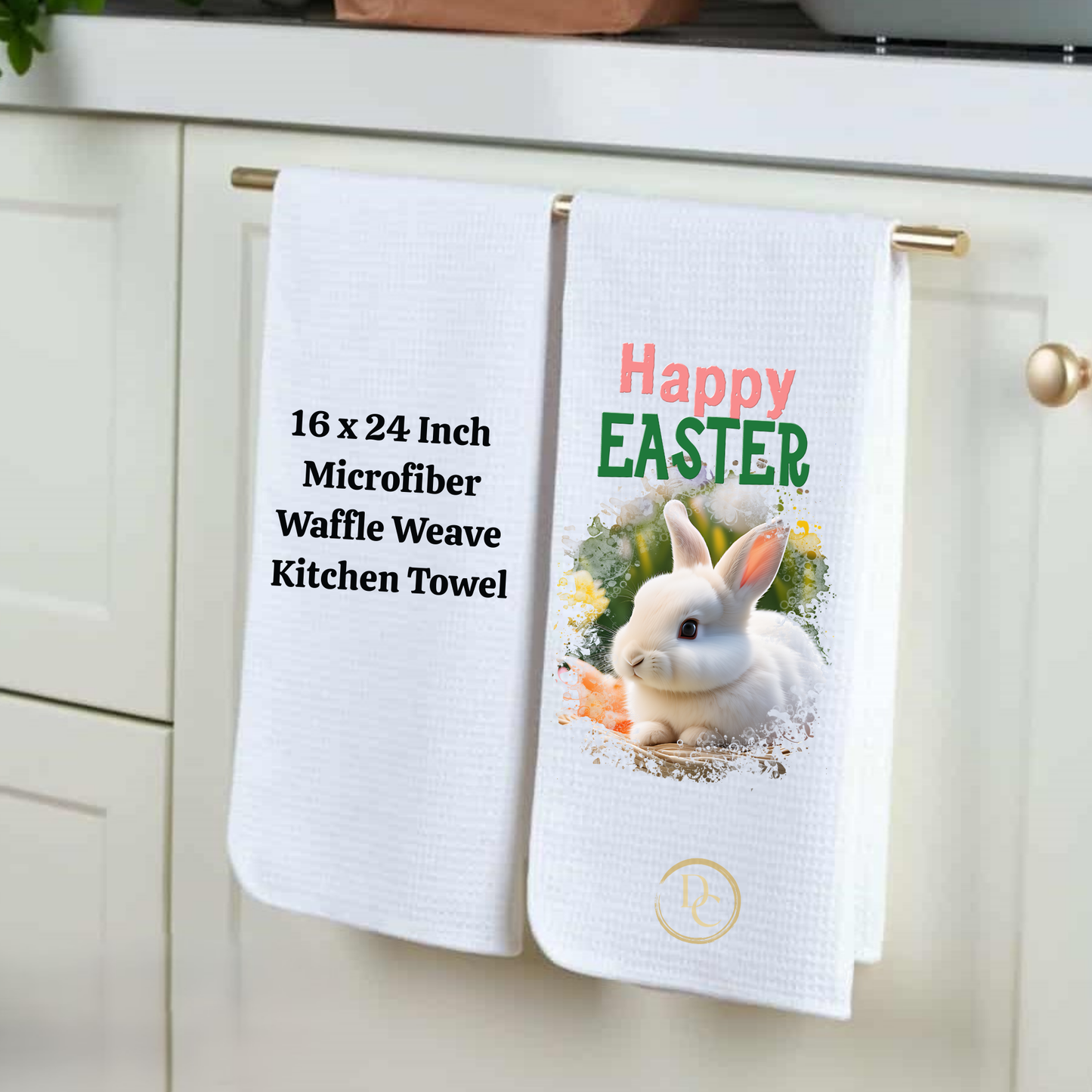 Happy Easter Eggs with Flowers, Easter Kitchen Towel Microfiber Waffle Weave