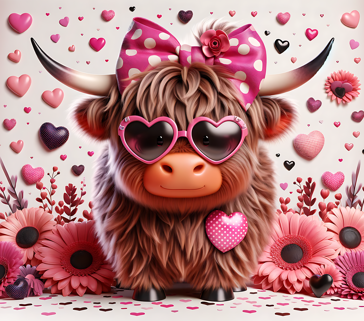 Valentines Highland Cow 3D