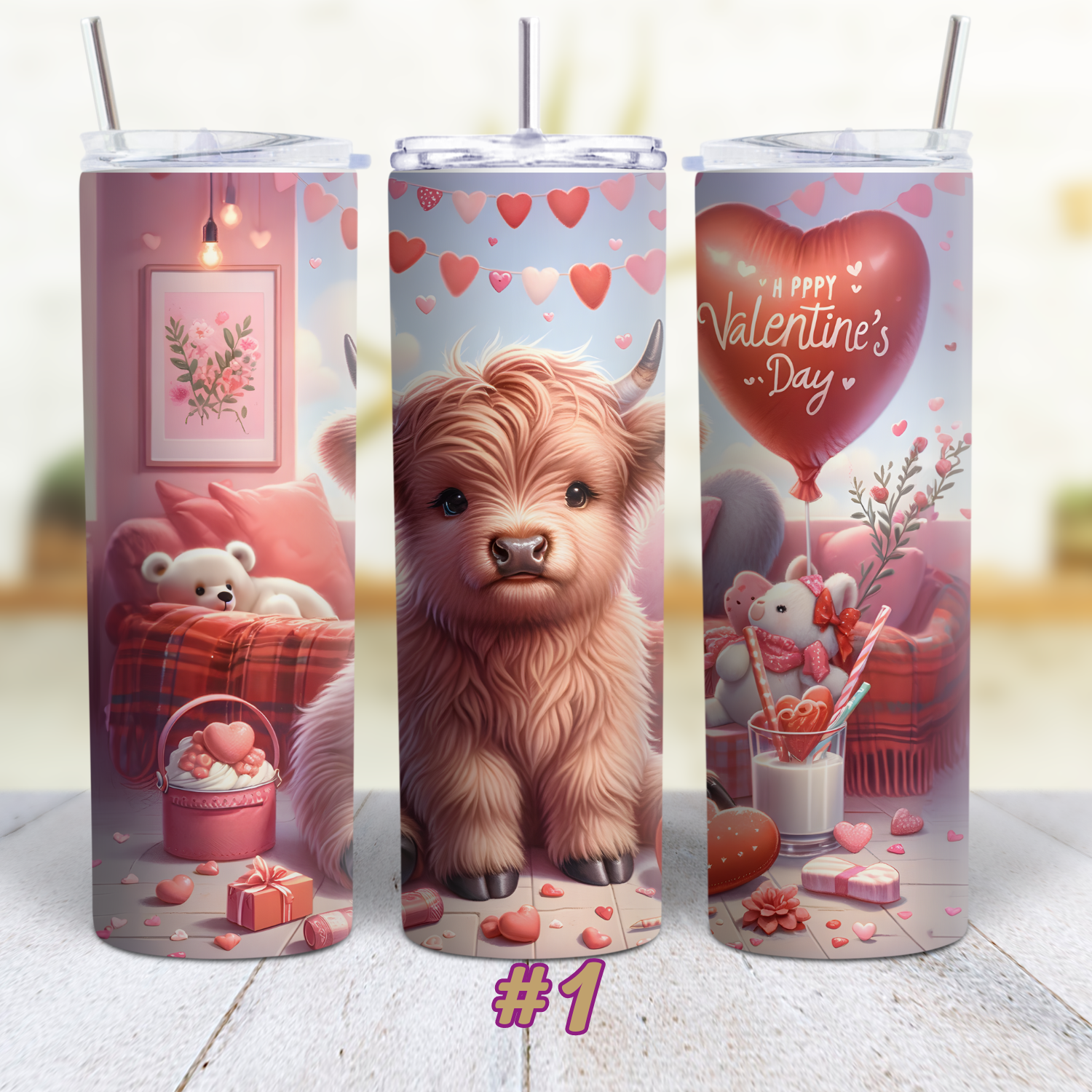 Highland Cow Valentines Tumblers