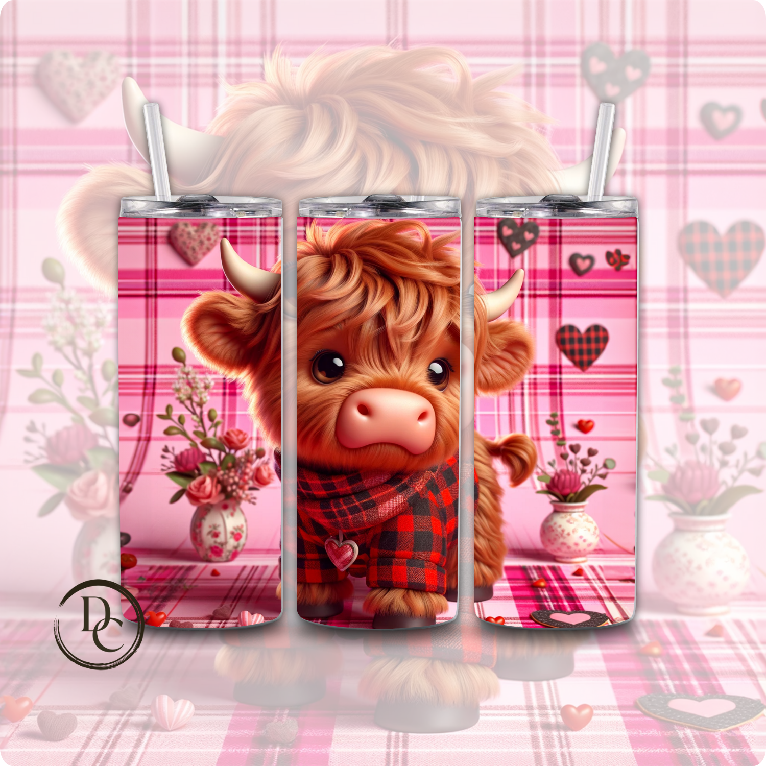 Pink Valentines Highland Cow