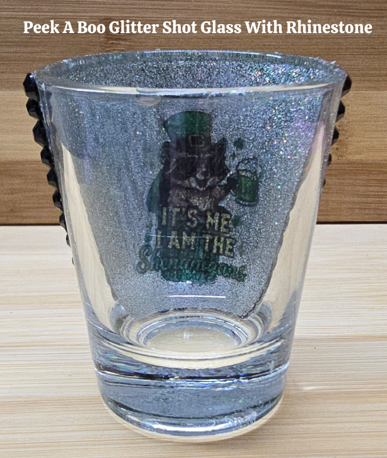 Black Glitter Shot Glass with Rhinestones