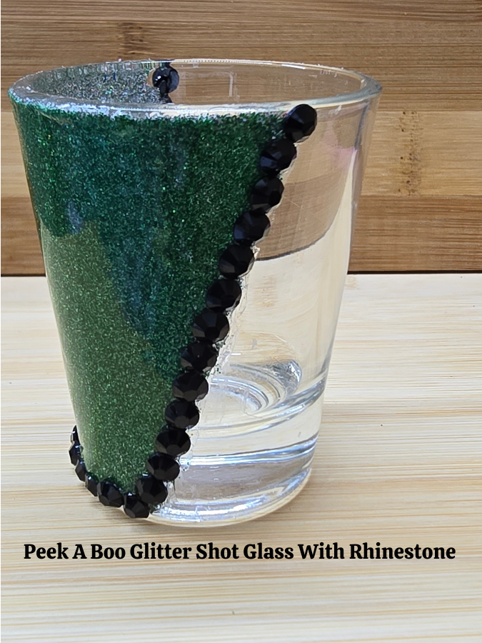 Black Glitter Shot Glass with Rhinestones