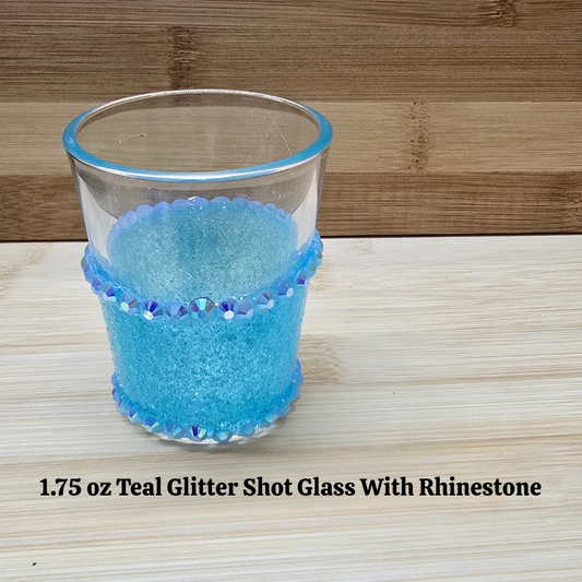 Teal Glitter Shot Glass with Rhinestones