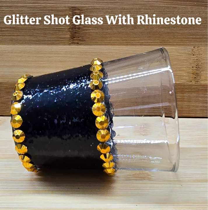 Black Glitter Shot Glass with Rhinestones