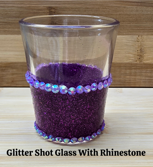 Purple Glitter Shot Glass with White Rhinestones