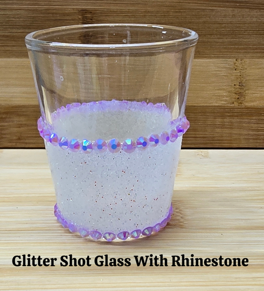White Glitter Shot Glass with Rhinestones