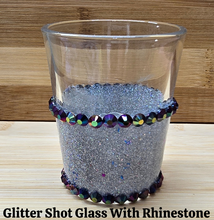 Black Glitter Shot Glass with Rhinestones