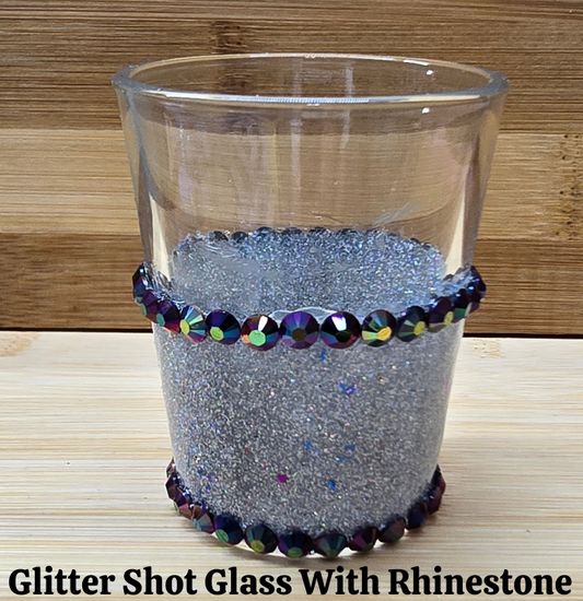 Silver Glitter Shot Glass with Rhinestones