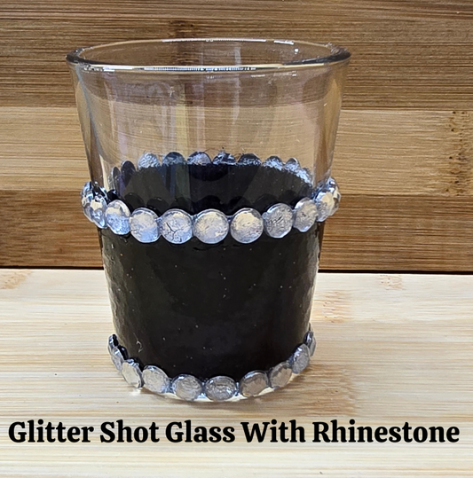 Black Glitter Shot Glass with Rhinestones