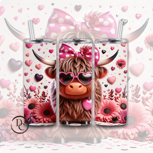 Valentines Highland Cow 3D 20 oz Custom Sublimation Tumbler Stainless Steel 1