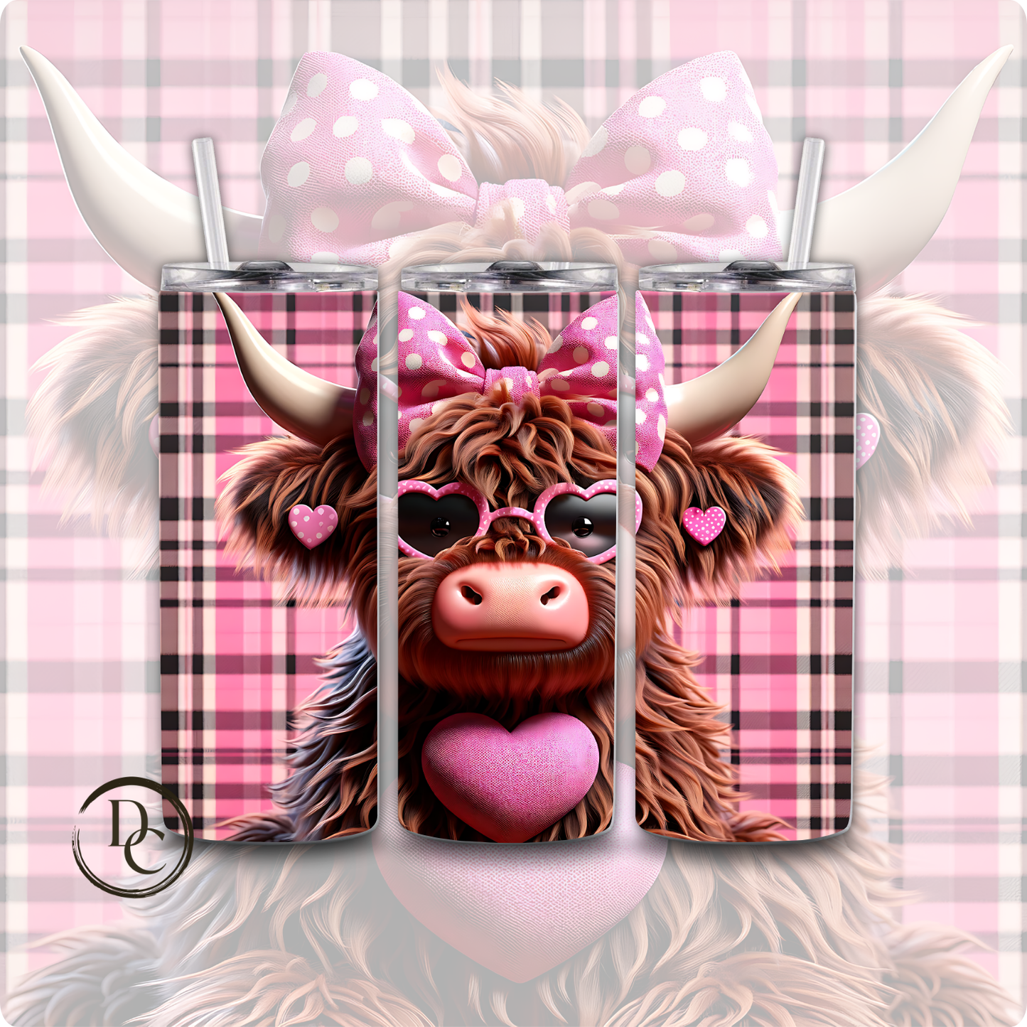 Valentines Highland Cow 3D 20 oz Custom Sublimation Tumbler Stainless Steel 14