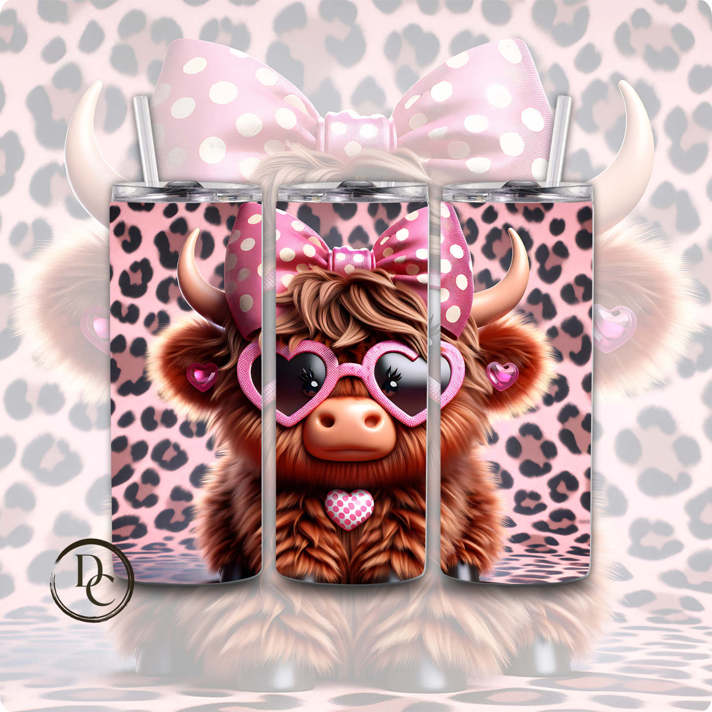 Valentines Highland Cow 3D 20 oz Custom Sublimation Tumbler Stainless Steel 14