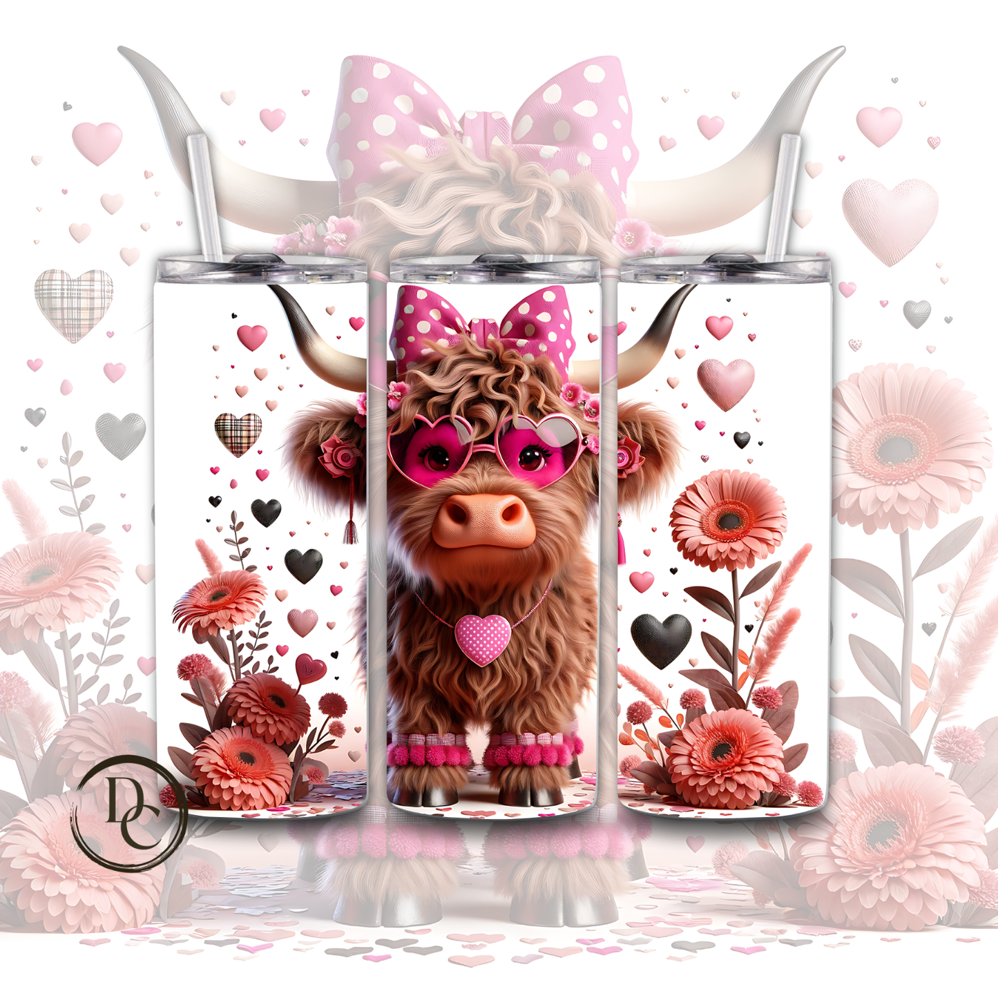 Valentines Highland Cow 3D 20 oz Custom Sublimation Tumbler Stainless Steel 14
