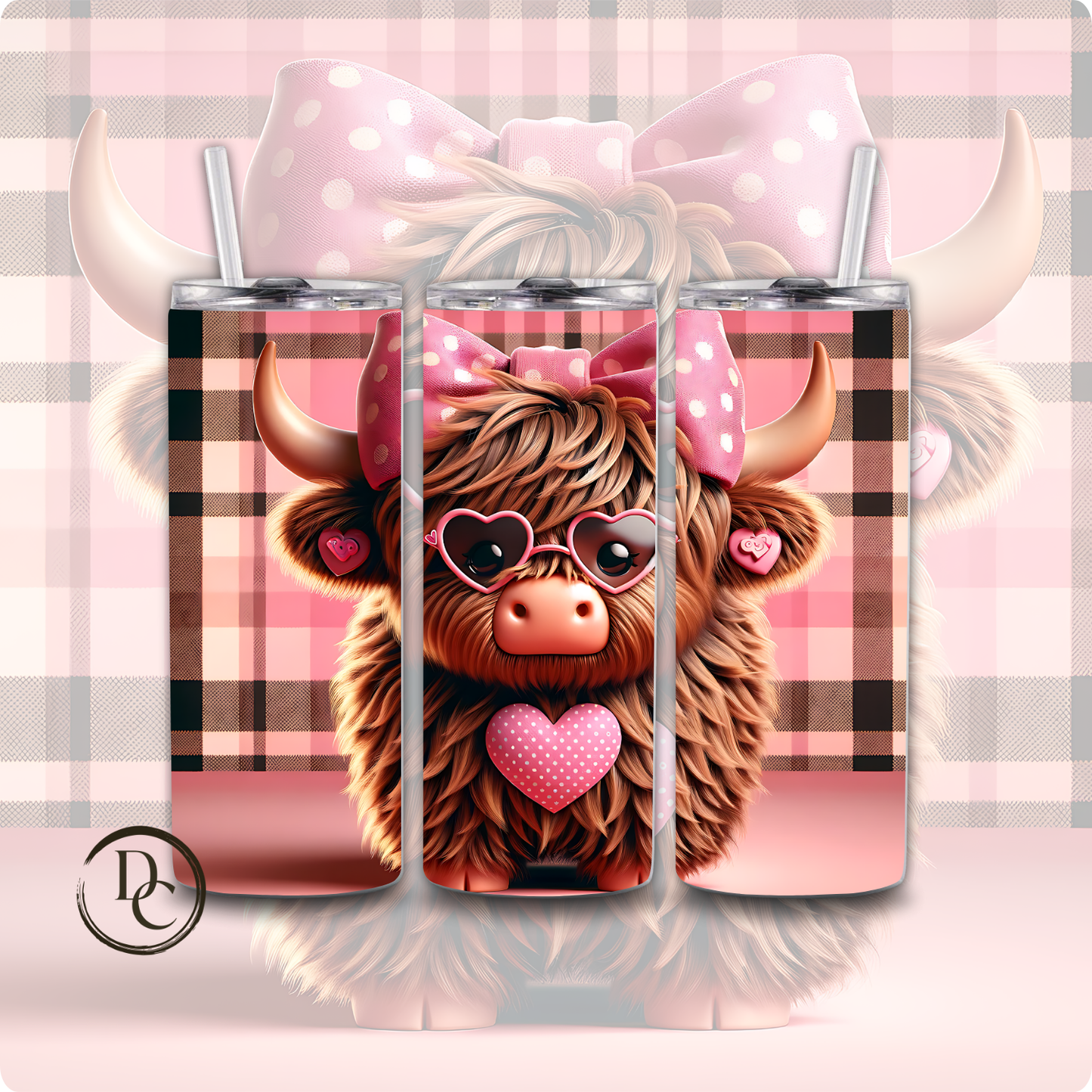 Valentines Highland Cow 3D 20 oz Custom Sublimation Tumbler Stainless Steel 14