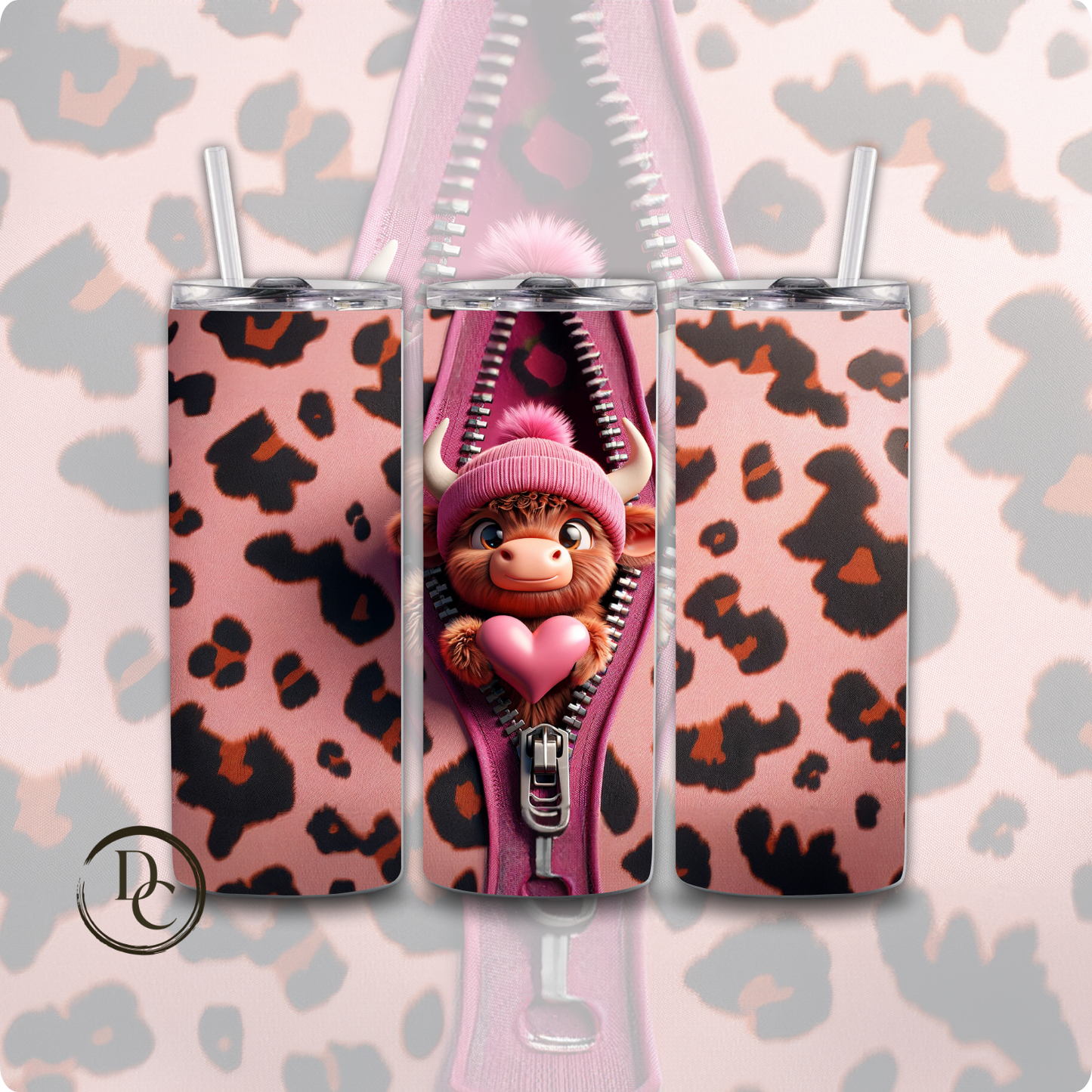 Valentines Highland Cow 3D 20 oz Custom Sublimation Tumbler Stainless Steel 14