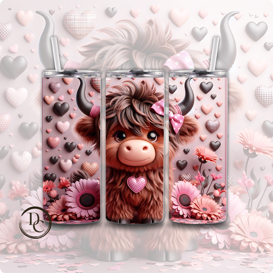 Valentines Highland Cow 3D 20 oz Custom Sublimation Tumbler 3