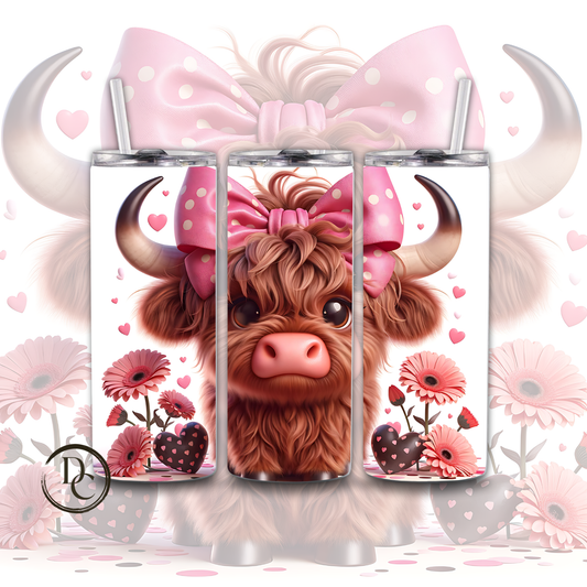Valentines Highland Cow 3D 20 oz Custom Sublimation Tumbler Stainless Steel 2