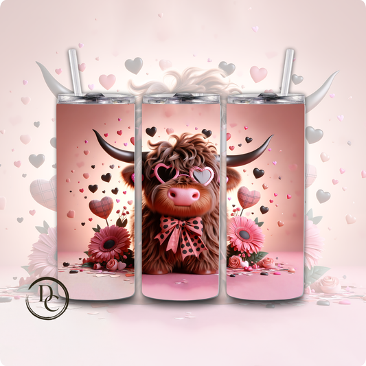 Valentines Highland Cow 3D 20 oz Custom Sublimation Tumbler 4