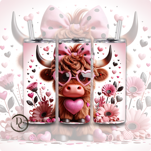 Valentines Highland Cow 3D 20 oz Stainless Steel Custom Sublimation Tumbler 7