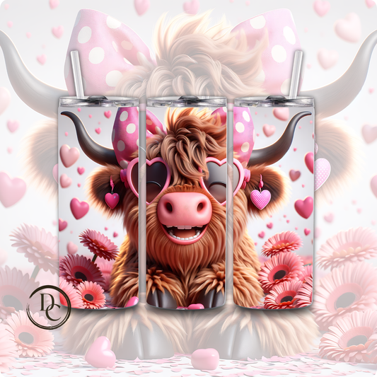 Valentines Highland Cow 3D 20 oz Stainless Steel Custom Sublimation Tumbler 8
