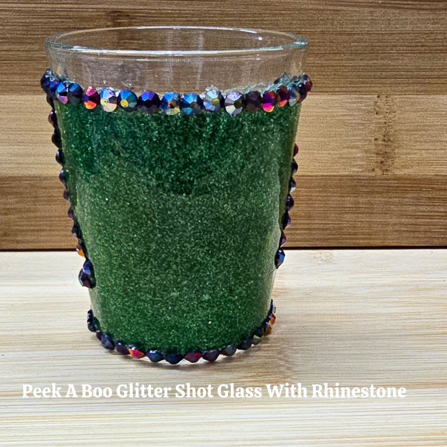 Black Glitter Shot Glass with Rhinestones