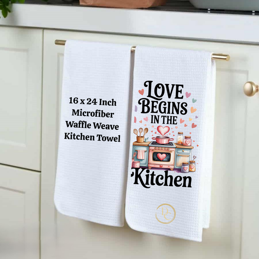 LOVE in the kitchen. Kitchen Towel Microfiber Waffle Weave 16×24 in Sublimation Print