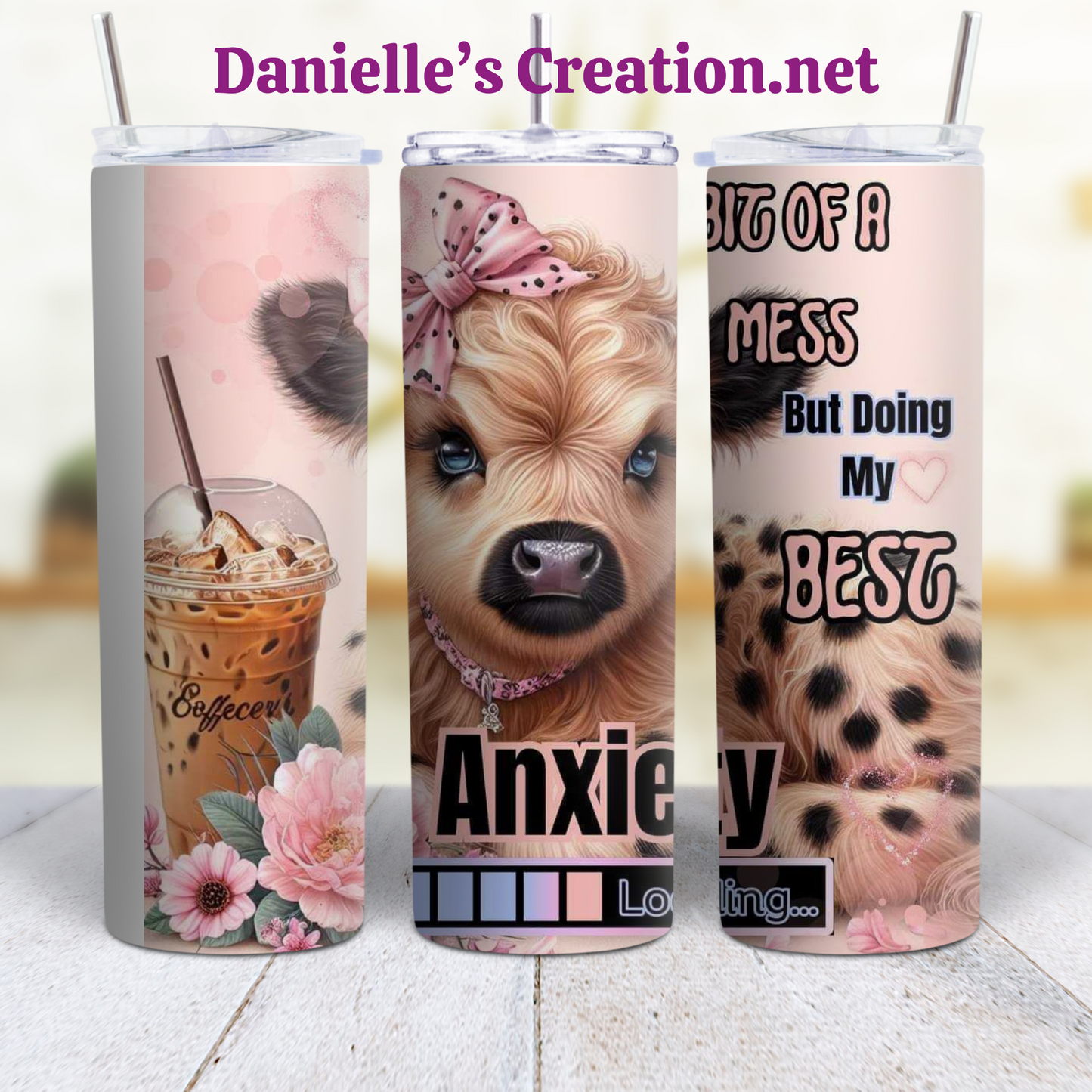 Anxiety HIGHLAND COW 20 oz Custom Sublimation Tumbler Stainless Steel