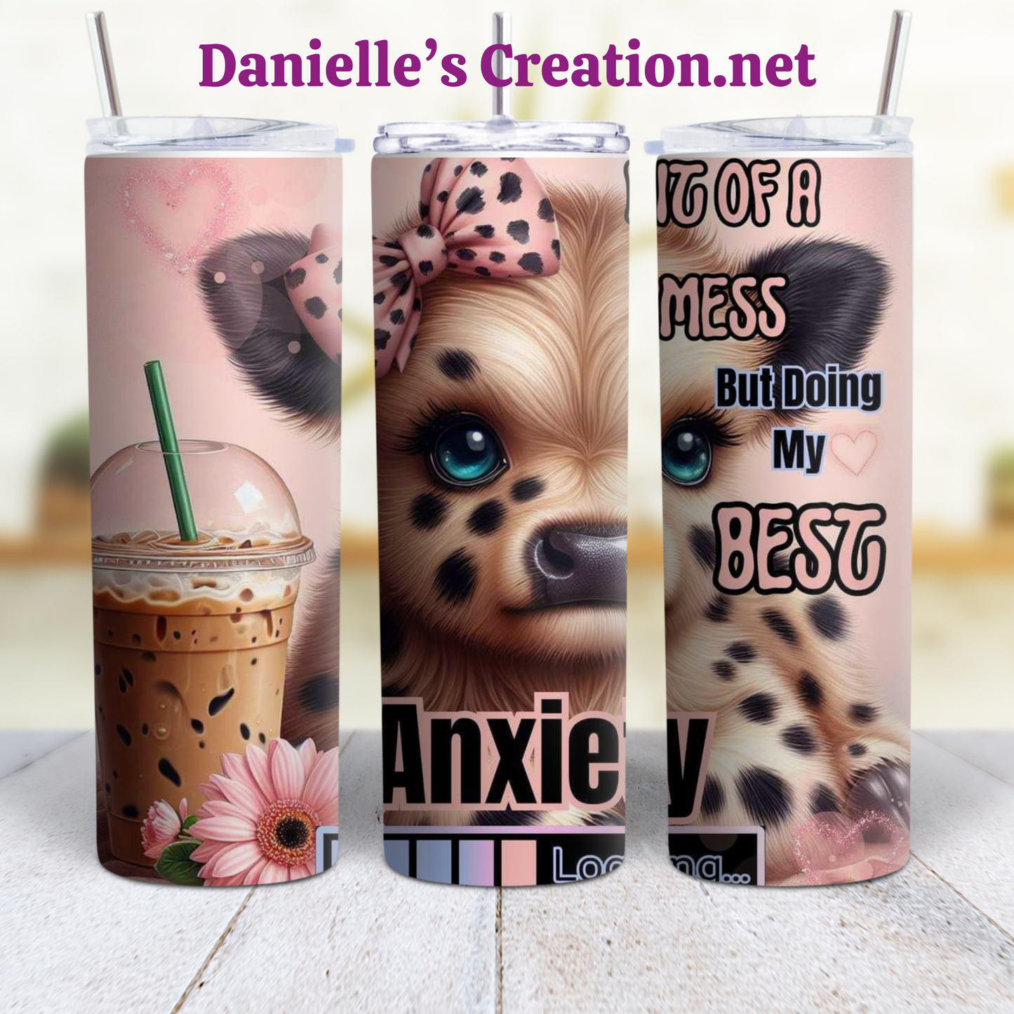 Anxiety HIGHLAND COW 20 oz Custom Sublimation Tumbler Stainless Steel 8