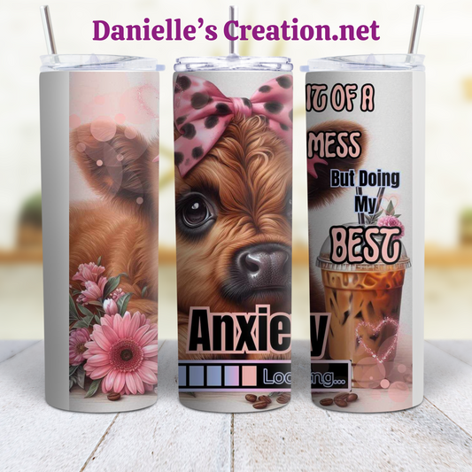 Anxiety HIGHLAND COW 20 oz Custom Sublimation Tumbler Stainless Steel
