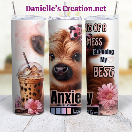 Anxiety HIGHLAND COW 20 oz Custom Sublimation Tumbler Stainless Steel