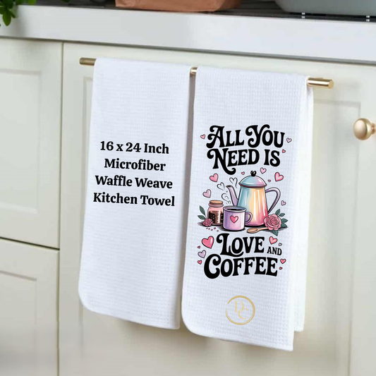 All You Need IS LOVE and Coffee, Kitchen Towel Microfiber Waffle Weave