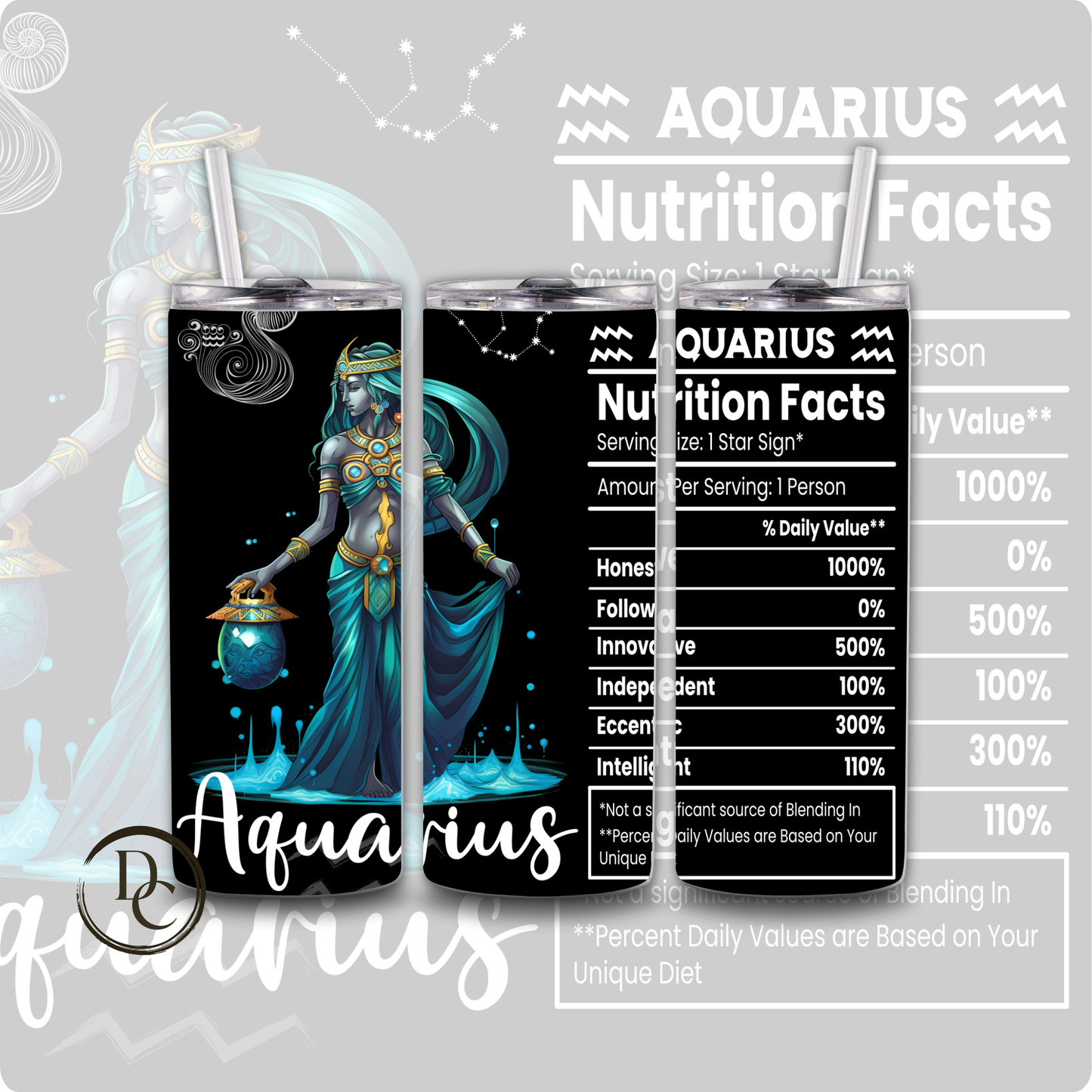 Pisces ZODIAC NUTRITION FACT 20 oz Custom Sublimation Tumbler Stainless Steel