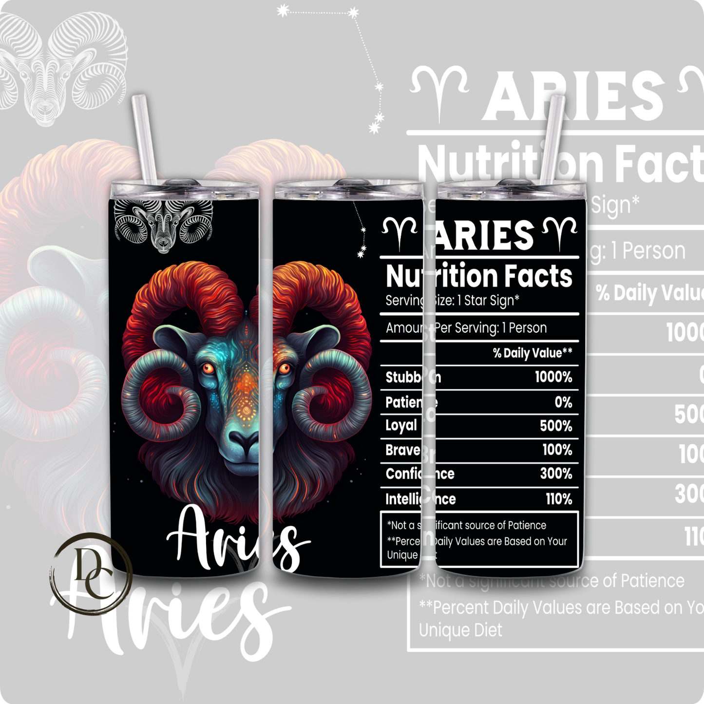 Pisces ZODIAC NUTRITION FACT 20 oz Custom Sublimation Tumbler Stainless Steel