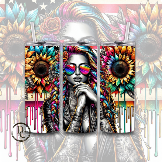 Sunflower Tattoo Rainbow Badass Affirmation Sarcasm 20 oz Custom Sublimation Tumbler Stainless Steel 6