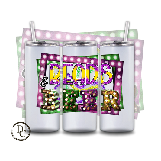 Beads & Beer Mardi Gras 20 oz Custom Sublimation Tumbler Stainless Steel 2