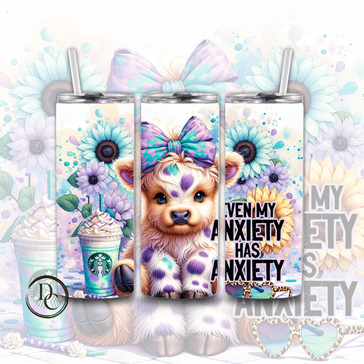 Anxiety Highland Cow Custom Sublimation 20 oz Skinny Tumbler 